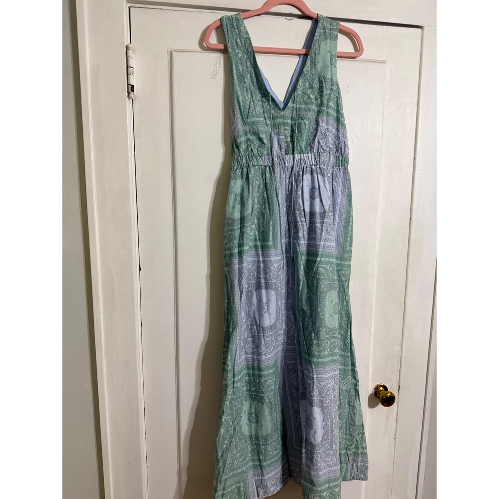 Universal Thread Bandana Print Maxi Dress Green Blue Paisley V-Neck XS NWT